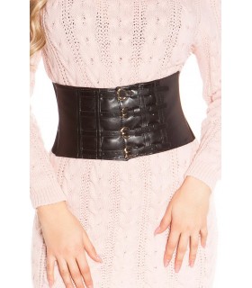 Black wide multi-buckle fauna leather belt