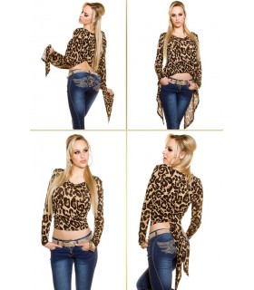 Koucla leopard print long-sleeved short shirt