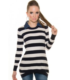 Koucla blue long stripe knit with collar