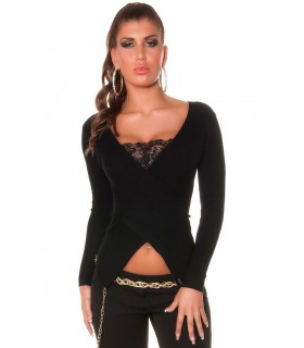 Koucla black lace-orned wrap knit