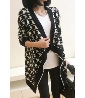 Black and white asymmetrical print knitting jacket