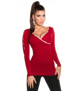 Koucla red rhine-decorated v-knit with rye