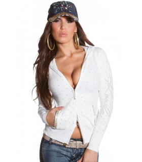 Koucla white zipped rhine-stained hoodie
