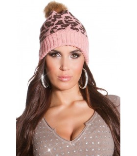 Koucla pink leopard print beanie