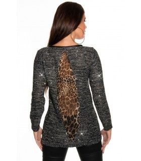Koucla sequined leo chiffon stone shirt