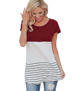 Burgundy white striped short-sleeved shirt with stripes [LAST CHANCE]
