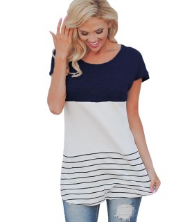 Blue and white striped short-sleeved shirt with stripes [LAST CHANCE]