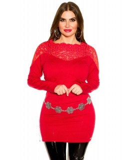 Curvy Girls Koucla punainen pitsikoristeinen neulemekko