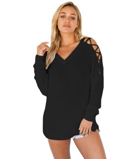 Black lattix sleeve sweater
