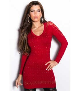 Koucla rivet-decorated knit dress with lace