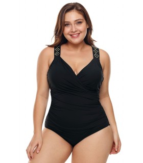 Black riveted v swimsuit