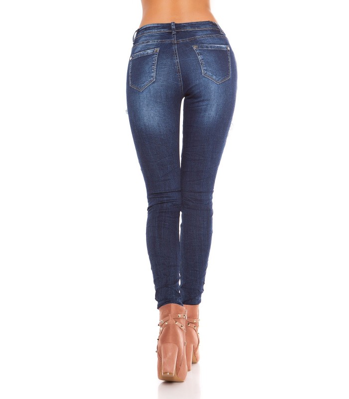 Blå rippade nit-cinched jeans med rosor – kuva 3