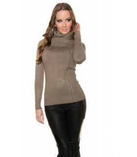 Koucla cappuccino high-collared cardigan