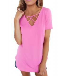 Gum pink short-sleeved t-shirt with remmings