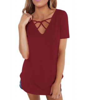 Burgundy short-sleeved t-shirt with remake [LAST CHANCE]