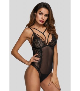 Black lace and strap-ed mesh teddy