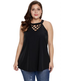 Black lattice decorated top (plus size) [LAST CHANCE]