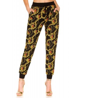 Black chain print trousers