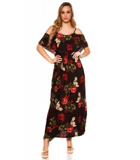 Black floral pattern maxikko with ruffle