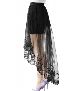 Black 2in1 high low mesh skirt with lace