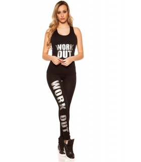 Black/silver WORK OUT workout top and tights