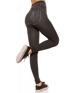 Black rhine-emblemed push-up denim leggings