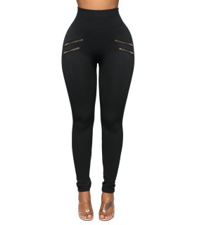 Black high-waisted leggings with double zippers