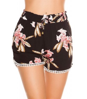 Black floral-pattern shorts