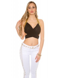 Black and gold short wrap top