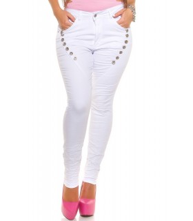 Curvy Girls Storlek vita knapp-ner jeans [SISTA CHANSEN]