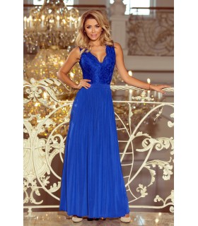 Numoco Lea blue lace-orned long party dress