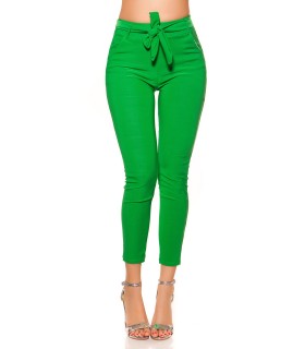 Gröna hög midja treggings med bogbälte [SISTA CHANSEN]