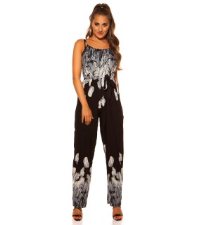 Black Leaf Pattern Jumpsuit [DISCOVERY]