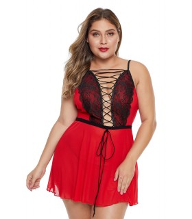 Red and black nodded babydoll with lace (plus size)
