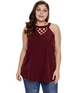 Burgundy lattice decorated top (plus size) [LAST CHANCE]