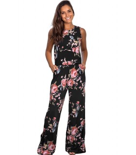 Musta ruusukuvioinen jumpsuit