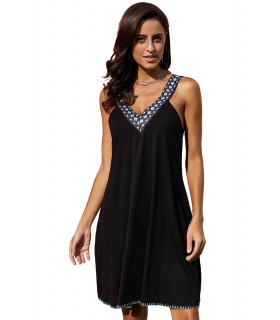 Black summer dress with tiles and ribbons