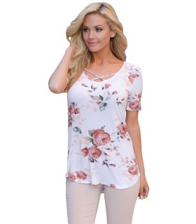 White floral pattern short-sleeved lattittile shirt [LAST CHANCE]