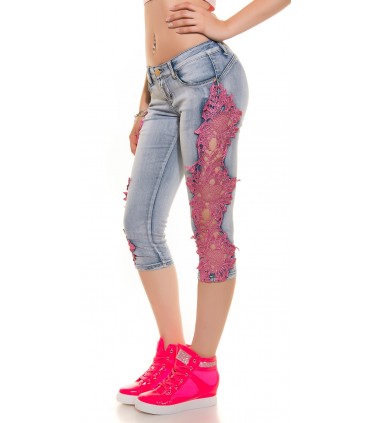 Koucla blå rosa-knäppt push-up capri jeans [SISTA CHANSEN]