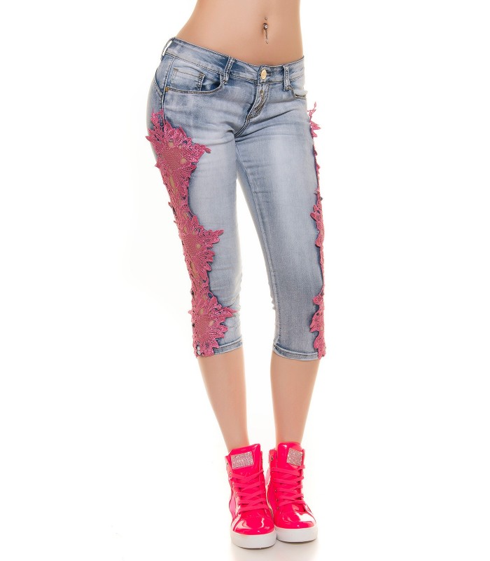 Koucla blå rosa-knäppt push-up capri jeans – kuva 4