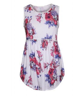White rose patterned pompom top [LAST CHANCE]