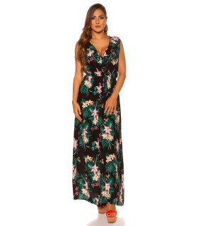 Black floral and leaf pattern v-maxikko
