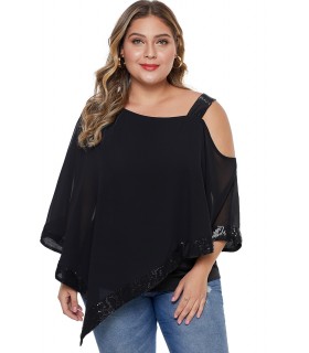Black mesh and sequin-embedded shirt (plus size) [LAST CHANCE]