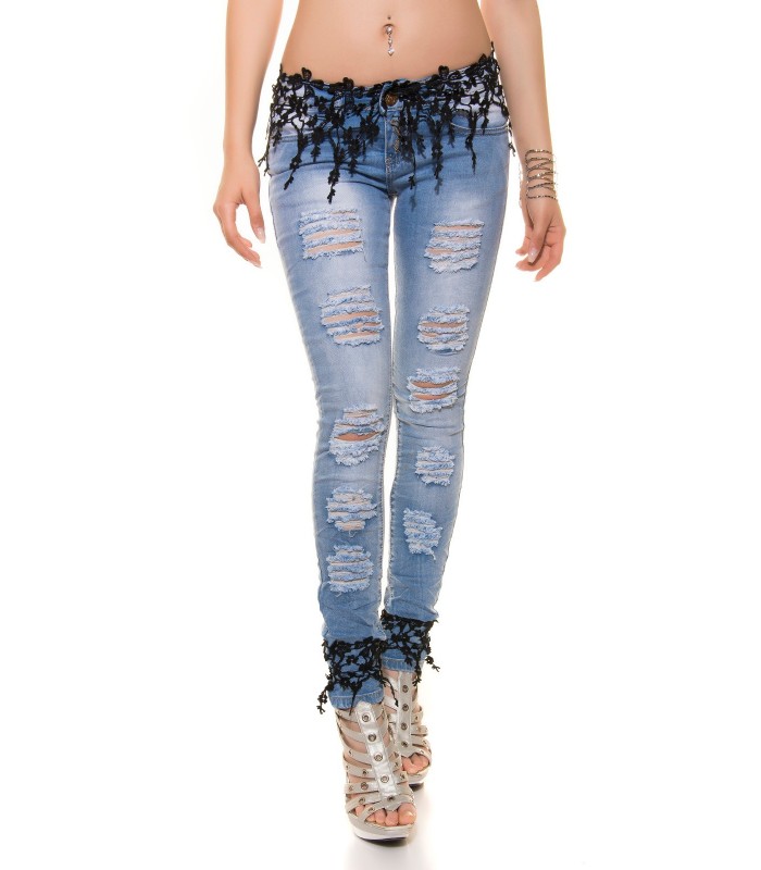 Koucla svarta dekorativa rippade jeans