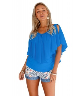 Blue ruffled shirt with slit sleeves