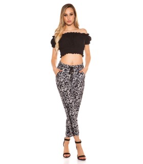 Grey leopard print bottoms with pockets [LAST CHANCE]