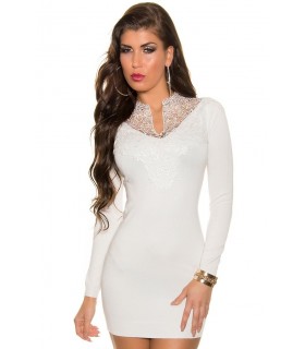 Koucla white embroidered knit dress with v-collar
