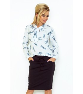 Numoco white dragonfly patterned blouse with rye [LAST CHANCE]