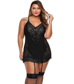 Black lace chemise with garter vest (plus size)
