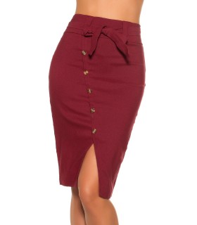 Burgundy high-waisted button-down skirt with belt [LAST CHANCE]